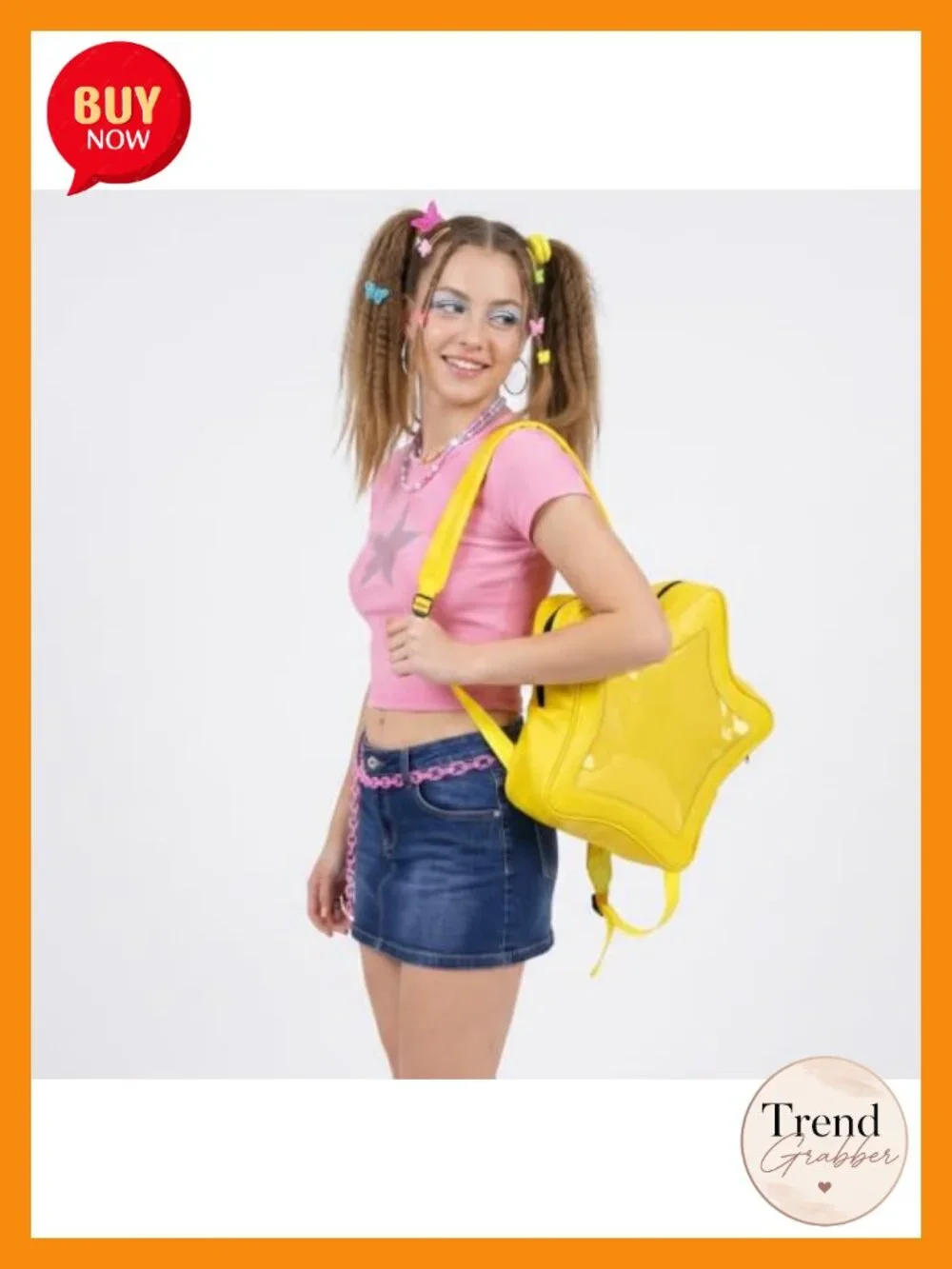 Star Ita Backpack Kawaii Y2K Cute PU Leather with Pin Display